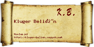 Kluger Belián névjegykártya